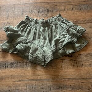 Light Olive Green Ruffle Shorts